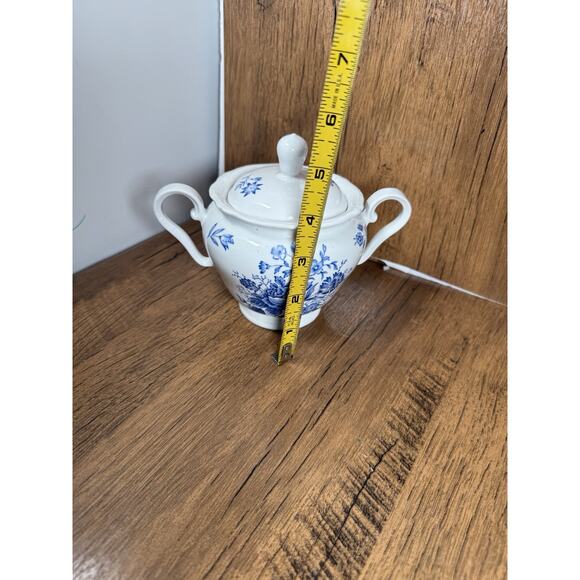 Burleigh Blue Ironstone Bouquet Floral Sugar Bowl England - Picture 2 of 4